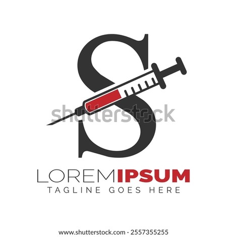 Letter S Injection Logo Design. Alphabet S Syringe icon illustration