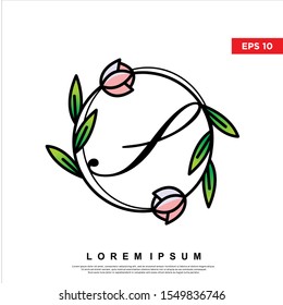 letter s inside floral frame logo. modern icon, template design