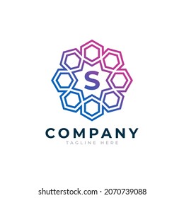 Letter S Inside Hexagon Shape Logo Design Template Element