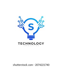 Letter S Inside Lamp Bulb Technology Innovation Logo Design Template Element