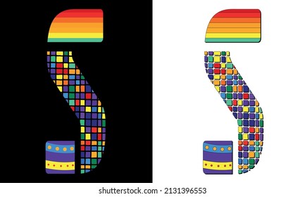 Letter S. Isolate symbol or icon or logo made up of different elements in different colors. Creative Letter S for ABC icons, logos, software, education or erudition, app interface, kids game