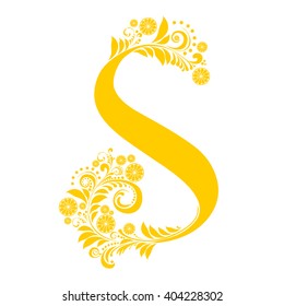 Letter S isolated on white. Romantic letter of beautiful lemon. Floral Alphabet. Vector Illustration