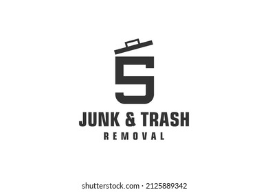 Carta S para el diseño del logotipo de eliminación de basura, servicio de eliminación de residuos respetuoso con el medio ambiente, diseño minimalista sencillo.