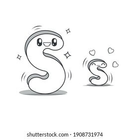 Letter S kawaii style black and white. Character of the alphabet