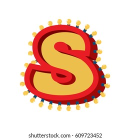 Letter S lamp glowing font. Vintage light bulb alphabet. Retro ABC sparkling lights
