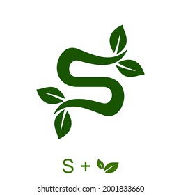 Carta S con un concepto foliar. Muy adecuado para diversos fines comerciales naturales también para ícono, símbolo, logotipo y muchos más.