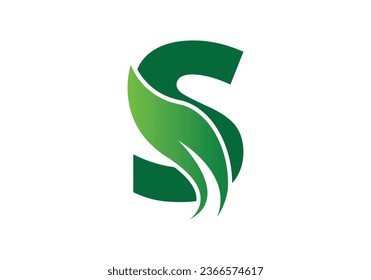 letra S con conceptos de hoja, plantilla de logotipo de S, icono de letra S, plantilla de logotipo de naturaleza