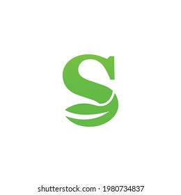 Letter S and Leaf Green Logo Template design vector