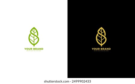 Logotipo de la hoja de la letra s, icono botánico de la hoja, arte abstracto de la línea, símbolo verde natural. Diseño de Ilustración vectorial gráfica