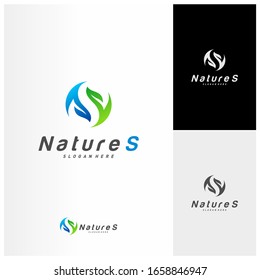 Letter S with Leaf logo design vector. Nature S logo template. icon symbol