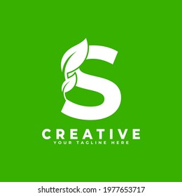 Letter S with Leaf Logo Design Element on Green Background. Usable for Business, Science, Healthcare, Medical and Nature Logos