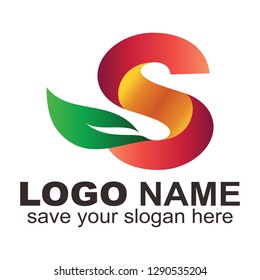 Letter S leaf logo - Vector. Symbol, Alphabet, Green leaf, Natural