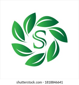 Letter S With Leaf Nature Initial Logo Design Template Vector Illustration