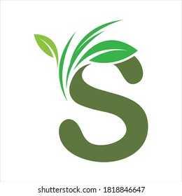 Letter S With Leaf Nature Initial Logo Design Template Vector Illustration