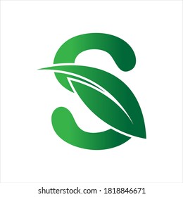 Letter S With Leaf Nature Initial Logo Design Template Vector Illustration