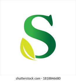 Letter S With Leaf Nature Initial Logo Design Template Vector Illustration