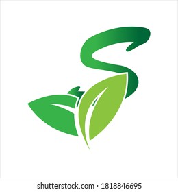 Letter S With Leaf Nature Initial Logo Design Template Vector Illustration