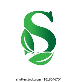 Letter S With Leaf Nature Initial Logo Design Template Vector Illustration