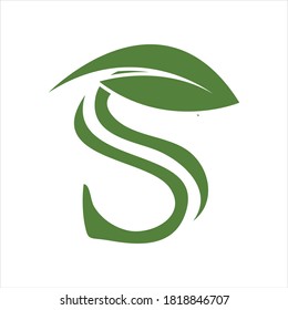 Letter S With Leaf Nature Initial Logo Design Template Vector Illustration