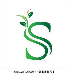Letra S Con Naturaleza De Hoja Modelo Inicial Diseño Plantilla Vector Ilustración