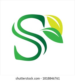Letter S With Leaf Nature Initial Logo Design Template Vector Illustration