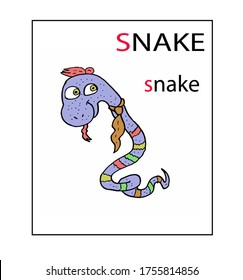 letter s learning card for kids. snake