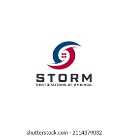 Letra S Relámpago Tormenta de círculo tormentoso diseño de logotipo de casa premium vector