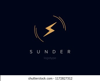 Letter S like lightning symbol. Luxury elegant gold sign. Royal modern line  thunder emblem. Minimalistic flash king logotype concept. Graphic alphabet symbol for corporate business identity