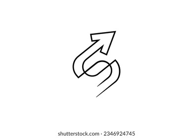 Diseño del logotipo de la línea S de la letra con combinación de flecha hacia arriba