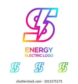 Letter S Line Monogram Colorful logotype with Thunder Volt logotype concept, Electric logo, Energy, Power, Flash, Lighting Bolt concept for your Technology and Digital Corporate identity