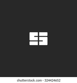 Letter S logo or 5 symbol, black and white abstract geometric shape, graphic design element