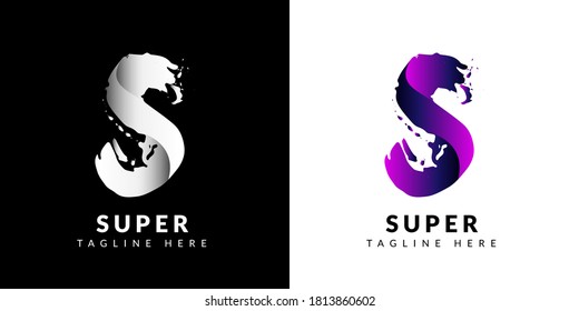 Letter-S-Logo mit abstraktem Brush-Stil und violetter Farbe