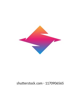 Letter S logo abstract hooked geometric shape of the intersection of two rhombuses, modern gradient color, technology emblem.