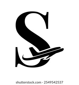Letter S logo with Aeroplane icon silhouette, Transportation and Traveling agency logo design with letter S, logo that usable for Ticketing Agency, Initial S letter with Airplane symbol