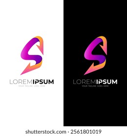 Letter S logo and arrow design combination, purple color