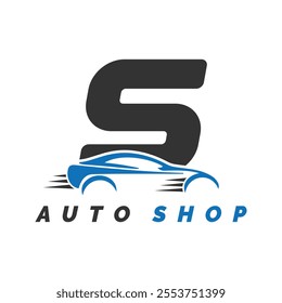 letter S logo auto mechanic with car style. Alphabet S automotive car design icon