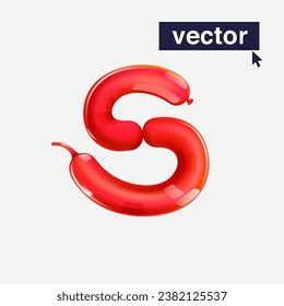 Letter S logo in balloon twisting style. Realistic 3D render sign. Vector icon for Black Friday, Christmas and New Year's Sale. Perfect for happy birthday banner, gift branding, kids cartoon labels.