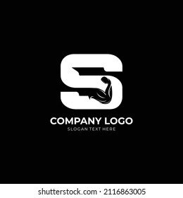 Letter S Logo With barbell bicep. Fitness Gym logo. Love fitness logo template. fitness vector logo design for gym and fitness