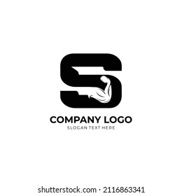 Letter S Logo With barbell bicep. Fitness Gym logo. Love fitness logo template. fitness vector logo design for gym and fitness