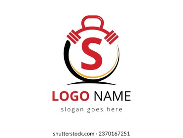 Letter S Logo With barbell. Fitness Gym logo. Lifting vector logo design. Vector logo for bodybuilding