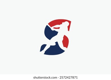 letter S logo with baseball player silhouette. It is good for team logo, club, sticker, etc.