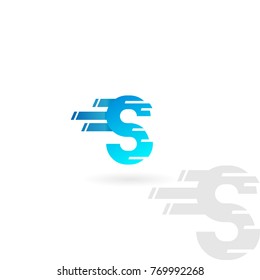 Letter S logo. Blue distorted vector icon. Speed concept font.