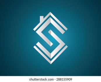 Letter S Logo Blue House