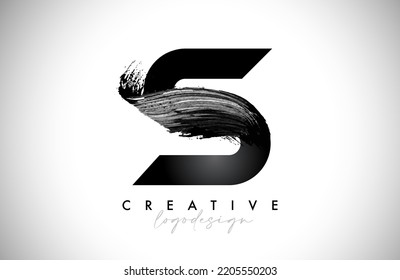 Letter S Logo Brush Stroke with Artistic Watercolor Paint Brush Icon Vector Design. Modern Elegant Minimalist Stroke Letter S Shape Symbol with Paint Style Swoosh. 