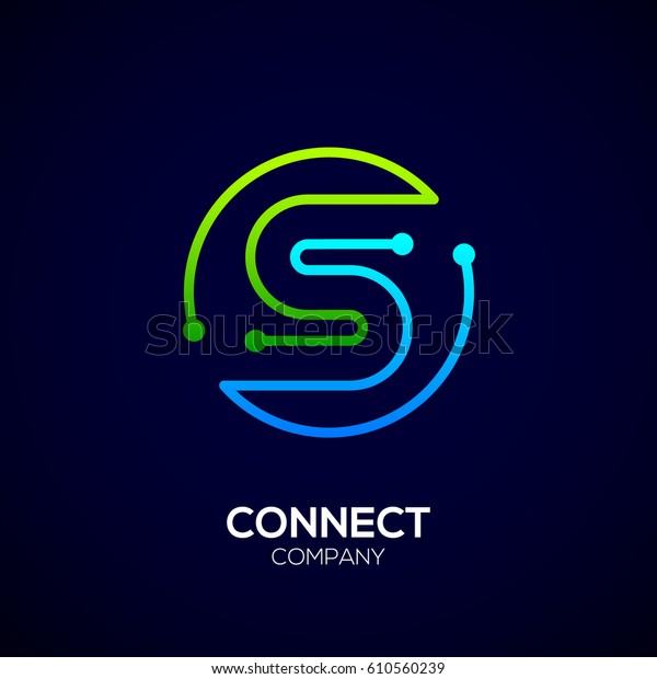 Letter S logo, Circle\
shape symbol, green and blue color, Technology and digital abstract\
dot connection