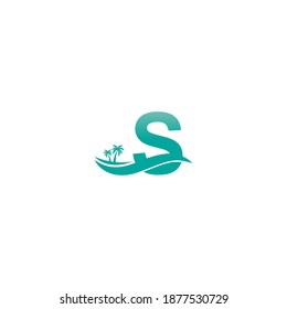 Letter S logo  coconut tree and water wave icon design vector