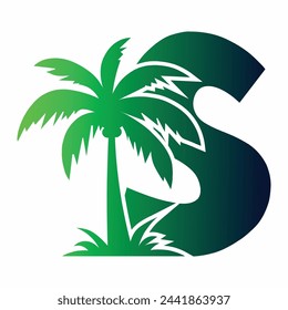Letter S logo and coconut tree icon design vector illustration