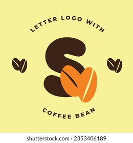 Letter S logo with coffee beans. orange, brown color.