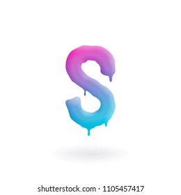 Letter S logo. Colored paint character with drips. Dripping liquid symbol. Isolated art concept vector.