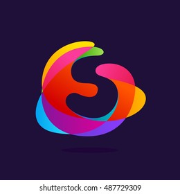 Letter S logo at colorful multicolor splash background. Negative space design. Vector elements for posters, t-shirts and cards. 